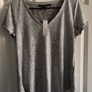 White House Black Market Silver Snake Print Tee